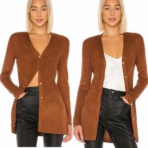 L'AGENCE Millie Chevron Ribbed Knit Long Line Button down Cardigan Sweater NEW